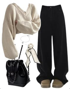 OOTD: Oversized Sweater + Baggy Boyfriend Jeans + Mini Pu Leather Backpack Cute Dark Aesthetic Outfits, Clothes For Women Baggy, Baggy Sweaters Outfits, Wearing Boyfriends Clothes, Boyfriend Style Outfits, Oversize Outfit Ideas, Cute Outfit Ideas Winter, Ootd Black Jeans, Outfit Inspo With Jeans