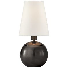 Tiny Terri Round Accent Lamp in Bronze with Linen Shade | Visual Comfort Tiny Terri Round Accent Lamp in Bronze | Mathis Home Round Table Lamp, Small Nightstand, Thomas O'brien, Taco Truck, Mini Table Lamps, Unique Chandeliers, Guest Bedroom Ideas, Lake Lodge, Recessed Downlights