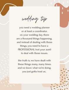 a wedding tip card with an abstract background