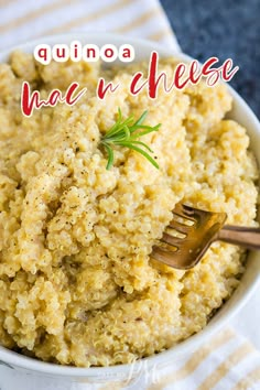 quinoa mac and cheese in a bowl with a fork