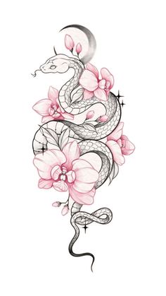 a snake and flowers tattoo design