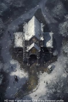 an aerial view of a house in the snow