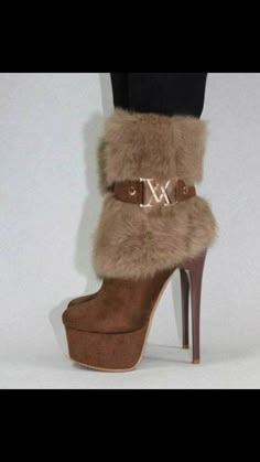 Fur Boots Heels, Pretty Heels, Funky Shoes, Fancy Shoes, Cute Heels, Girly Shoes