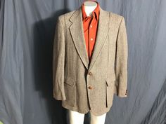 "Vintage brown tweed sports coat, tag says The Sans A Belt sport suit, Jamar-Ruby, styled for Porter-Stevens, New Orleans. Jacket is lined, has brown leather buttons. Jacket is in great condition, measurements are Shoulder to shoulder 18\" Under arms 21\" across Waist 21\" across Length 30\" Sleeve length 25\"" Spring Brown Tweed Business Jacket, Spring Formal Brown Tweed Jacket, Brown Tweed Jacket With Welt Pockets For Spring, Spring Brown Tweed Jacket For Business Casual, Tailored Brown Tweed Jacket For Spring, Spring Tailored Brown Tweed Jacket, Brown Single Button Tweed Business Jacket, Business Brown Single Button Tweed Jacket, Brown Single Button Tweed Jacket For Business