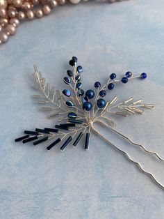 Beaded Hair Accessories, Silver Blue Hair, Blue Hair Pins, Hair Ornaments Wedding, Blue Wedding Hair, Anting Manik, Bridal Hair Pin, Beaded Hair Pins, Bead Hair Accessories