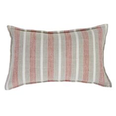 a red and white striped pillow on a white background