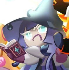 an animated image of a witch reading a book