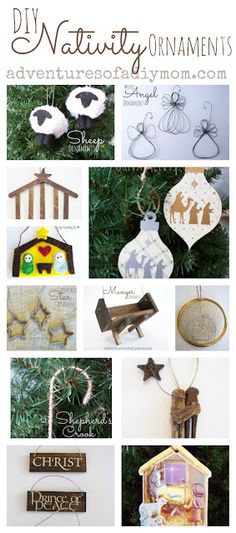 a collage of christmas ornaments with the words diy nativity ornaments