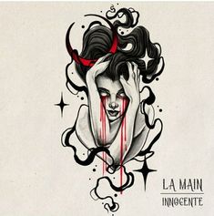 a drawing of a woman's face with blood dripping from her mouth and the words la main innocentente on it