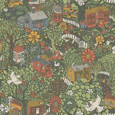 sample bygga bo green woodland village wallpaper from briony collection by brewster 1 Woodland Village, Village Wallpaper, Dark Green Wallpaper, Woodland Wallpaper, A Street Prints, Diamond Wallpaper, Wallpaper For Sale, Contemporary Wallpaper, White Backdrop