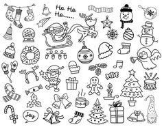 hand drawn christmas doodles on white background