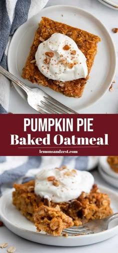 pumpkin pie baked oatmeal with whipped cream on top