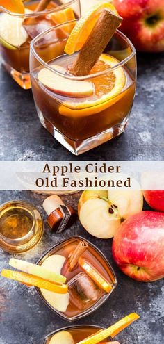 apple cider old fashioned with cinnamon and apples