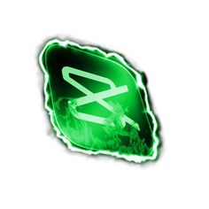 a green sticker with the letter k on it's side and flames in the background