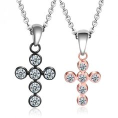 Cross Shape Rose & Black Diamond Couple Necklaces Silver Diamond Cross Necklace, Gold Chain Jewelry For Men, Cross Shape