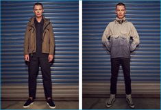 Left to Right: Simon Kotyk wears J1B-S jacket Acronym, reversed sateen BDU… M65 Jacket, Military Trends, Military Cargo Pants, Green Parka, Army Boots, Balloon Pants, Twill Trousers, Jackets Winter