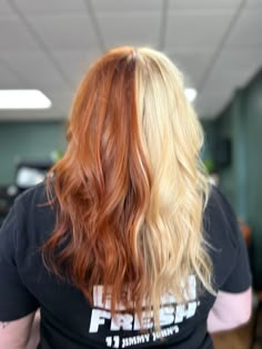 Brown And Ginger Split Dye, Ginger Blonde Split Dye, Half Ginger Half Blonde Hair, Red And Blonde Split Dye, Copper And Blonde Hair, Hair Dye Inspiration, Blonde Underneath, Dye Inspiration