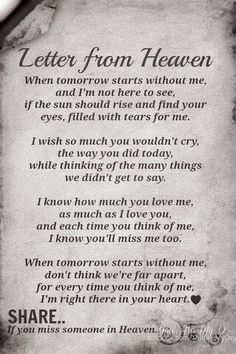 a poem written in black and white with the words,'letter from heaven '