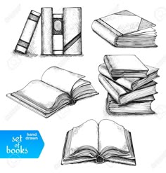 hand drawn set of books on white background