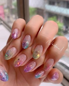 26 Birthday Nails, Cute Vacation Nails The Beach, Fun Short Nails, Cute Glitter Nails, Opalescent Nails, Pastel Glitter Nails, Glitter Nails Ideas, Detail Nails