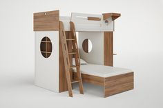 there is a bunk bed with a ladder to it