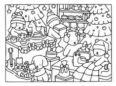 christmas coloring pages for adults and kids with teddy bears in the snow, santa's sleigh