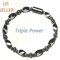 **TRIPLE POWER Hematite Beaded Jewelry** **Triple power beads are the very strongest magnetic beads. Of the three graduating strengths of magnetic beads available, the anistropic or high power bead is the very strongest magnetic power.  - Made with the strongest and highest quality beads.  - Enforced with a magnetic clasp (5000 gauss) which makes it easy to put on (with one hand) and take off (Just by tilting the clasp with one hand).  - The beads are high polished and soft; very sleek and gentle on your skin.   - Beaded with an anti-rust plastic coated indestructible steel wire.  - Each Bracelet is tested in order to ensure the durability of its setting.  Note: -Please choose the size from the drop down menu (we usually add about quarter of an inch) or let us know if you need any other si Hematite Jewelry, Magnetic Beads, Oc Challenge, Magnetic Jewelry, Hematite Bracelet, Men Jewelry, Hematite Beads, Magnetic Clasp, Bracelets And Charms