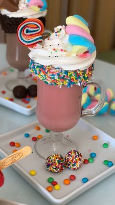 there is a drink with ice cream and sprinkles on the table