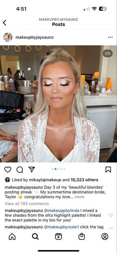 Blonde Bridal Makeup Blue Eyes, Pageant Hair And Makeup, Bridesmaid Glam, Wedding January, Bridal Makeup For Blue Eyes, Bridal Makeup For Blondes, Glam Bride Makeup, Wedding Makeup Blue, Temple Marriage