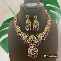 Luxurious Victorian Diamond Kundan Purple Beads Necklace with Parrots & Elephants along with earring's included with it. Beaded Chandbali Jewelry Sets For Gifts, Purple Round Beads Jewelry For Festive Occasion, Purple Beaded Jewelry For Festive Occasions, Traditional Purple Teardrop Jewelry, Elegant Purple Kundan Necklace As Gift, Bollywood Style Jewelry With Dangling Beads As Gift, Elegant Purple Kundan Necklace For Festive Occasions, Elegant Purple Jewelry Set For Festive Occasion, Traditional Purple Beaded Jewelry