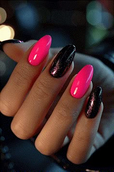 Pink Nails 2024: 💖 Pink Summer Magic! 💖🌞 - NailKicks Black Nails With Pink Tips, Magenta Pink Nails, Bright Pink Nail Designs, Bubblegum Pink Nails, Pink Black Nails, Black Almond Nails, Bright Pink Nails, Flamingo Nails, Neon Pink Nails