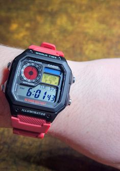 Brand New Custom Casio World Time AE-1200WH Watch - Red, Blue, and Yellow Color Screen Mod - High Quality Red Color Resin Rubber Watch Strap -Strap Size: Strap Width: Inerface Size 18mm, the Widest position of the Strap is 25.5mm. Length: 135mm/80mm -Sent with Original Box and Owners Manual - ALL OF THESE WATCHES ARE CUSTOMIZED AND SHIPPED OUT BY ME. HANDLING TIME 3-5 BUSINESS DAYS. - Thanks for Looking.... Now that's a Fire Watch! Red Analog Display Watches For Outdoor, Red Outdoor Watch With Analog Display, Red Analog Display Watch For Outdoor, Red Outdoor Analog Display Watches, Red Outdoor Watch With 10atm Water Resistance, Red Outdoor Watch With Subdials, Red Sports Watch With Analog Display, Red Analog Outdoor Watch, Red Outdoor Analog Watch