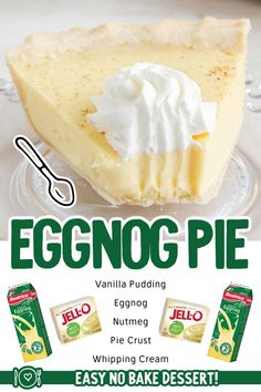 Eggnog Pie Creamy Eggnog, Easy Pie Crust, Ginger Snap Cookies, Easy No Bake Desserts, Holiday Dessert, Ginger Cookies, No Bake Pies