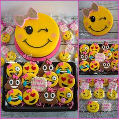 there are many decorated cookies in the shape of smiley faces