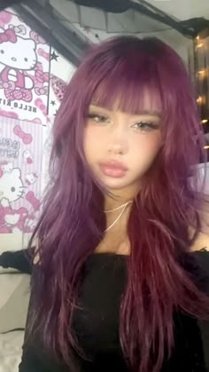 Purple Egirl Hair, Hair Cut Ideas Girls, Good Hair Dye Brands, All Purple Hair, Hair Color Inspo Curly Hair, Hair Color Ideas Pink Highlights, Outfits For Purple Hair, Pink Purple Black Hair, Dyed Hair Inspiration Purple