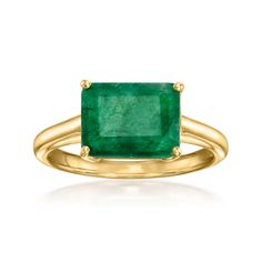 Ross-Simons - 2.70 Carat Emerald Ring in 18kt Gold Over Sterling. Size 6. An RS exclusive. Craving a simple pop of color! You'll love this ring, featuring a rich 2.70 carat emerald sitting east-west style on a glossy 18kt yellow gold over sterling silver band. 1/4" wide. Emerald ring. Emerald birthstones are the perfect gift for May birthdays. Jewelry Presentation, Simple Pop, Emerald Birthstone, Fine Jewelery, Emerald Color, Ring Emerald, Emerald Gemstone, East West, Sterling Silver Bands