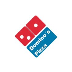 domino's pizza logo with two dices on the bottom and one piece missing