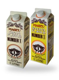 two cartons of banana flavored number 1 and number 2 milks are shown