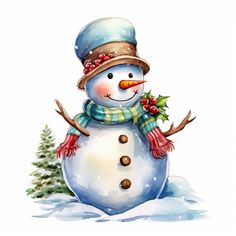 a snowman wearing a hat and scarf