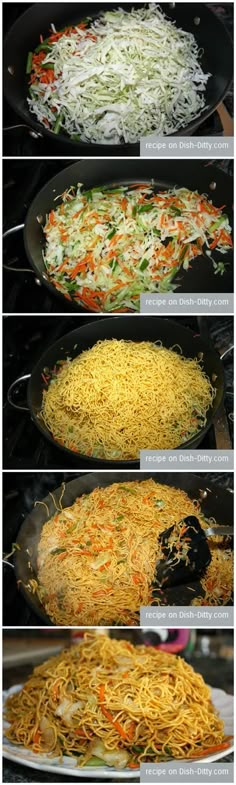 several different types of food being cooked in pans on the stove, including rice and vegetables