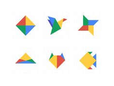 six different colored birds are shown in the shape of an origami paper bird