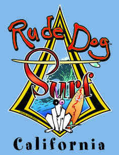 the logo for rude dog surf in california