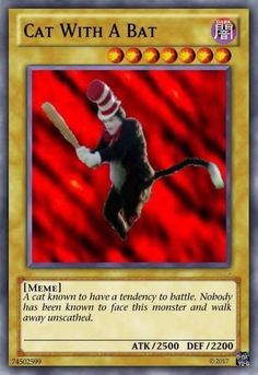 a cat with a bat card from the pokemon trading game, which features an image of a