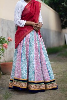 100% pure cotton White and light pink  Gopi dress.  Floral print on the skirt body and Jori design on skirt border. With matching blouse piece( half sleeve)  and dupatta. With Strong stiches. Wash gently, use soft detergents. Color won't fade. Made with good quality cotton, won't tear easily,  Skirt length- 39 Inches Waist- 40 inches (max) & adjustable   Gher size- 195 inches. Pink Cotton Silk Dress For Navratri, Pink Floral Print Cotton Dupatta, Pink Floral Cotton Dupatta, Pink Block Print Saree For Navratri, Traditional Pink Block Print Wear For Festivals, Pink Block Print Traditional Wear For Festivals, Pink Block Print Traditional Wear, Pink Anarkali Traditional Wear With Block Print, Pink Kalamkari Traditional Wear For Navratri