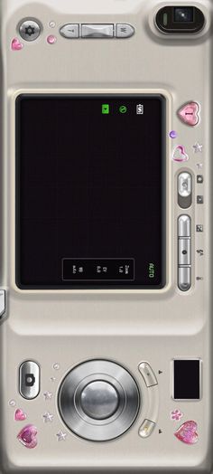 an electronic device with many buttons and pictures on it's display screen is shown