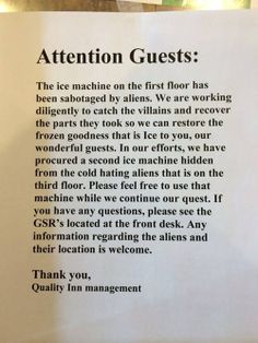 a piece of paper that has some type of information on it with the words attention guests