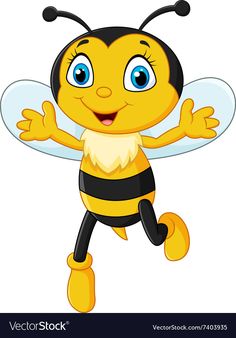 a cute bee cartoon character running and smiling