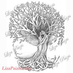 a drawing of a tree with the words i love you written on it and a woman hugging