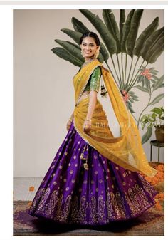 Lehenga With Contrast Dupatta, Radha Dress, Designer Lehangas, Bhargavi Kunam, Lehenga Color Combinations, Contrast Dupatta, Lehenga Bridal, Lehenga Saree Design