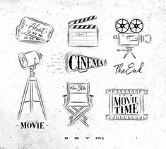 hand drawn film and movie logo set